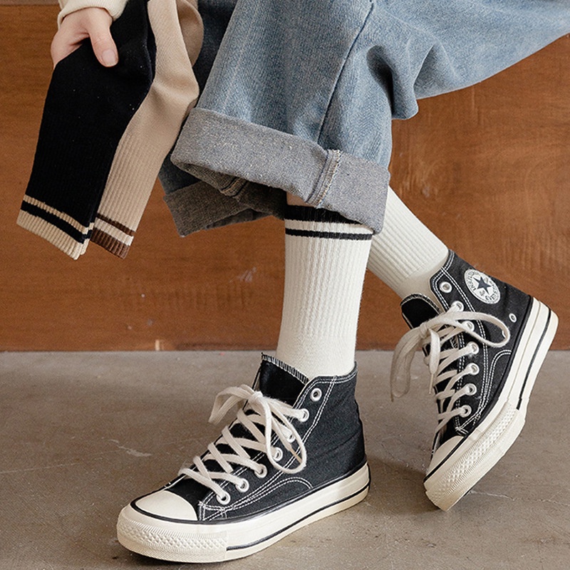 Set 5 Đôi Vớ Cotton Thoáng Khí Họa Tiết Kẻ Sọc Cổ Điển Dành Cho Các Cặp Đôi