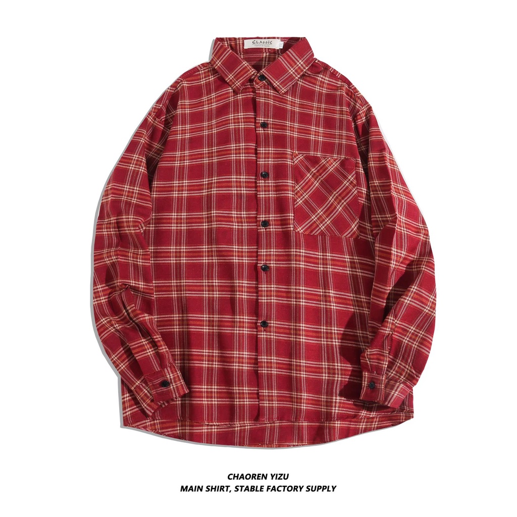 Áo Sơ Mi Nam Tay Dài Dáng Rộng In Họa Tiết Caro Phong Cách hip hop Đường Phố Nhật Bản Cỡ M-3XL