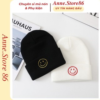 Nón len nam nữ mũ đẹp smile thời trang đi đà lạt trùm đầu mùa đông đen, trắng - NL10