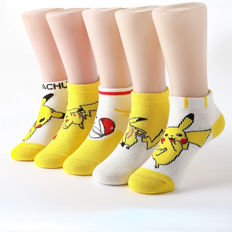 Set 5 Đôi Vớ Cotton Cổ Ngắn In Họa Tiết Hoạt Hình Pokemon Nhật Bản Kokorocre DLM-05 Cho Bé Trai Và Gái S / M / L 1-8 Tuổi