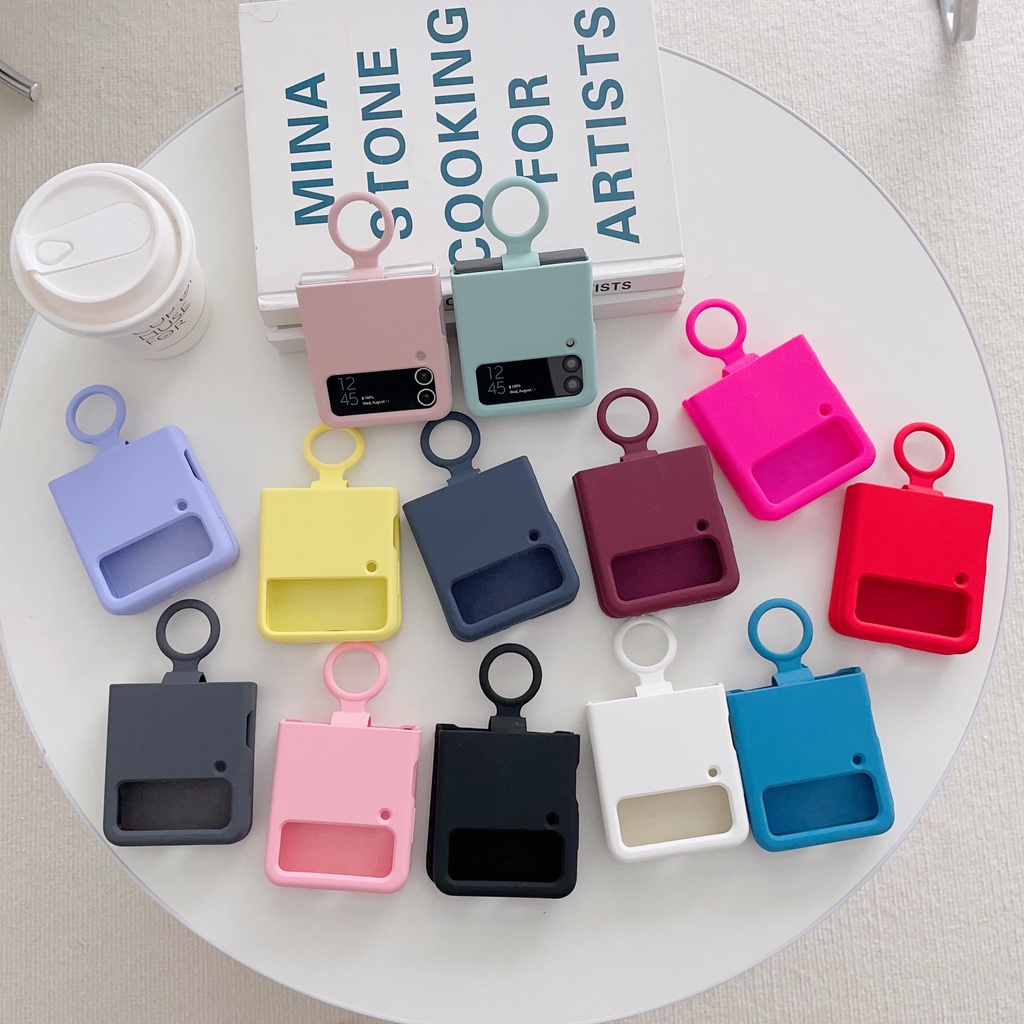 Ốp Điện Thoại Silicon Màu Trơn Kèm Móc Xỏ Ngón Cho Samsung Z Flip3 Samsung Z Flip4