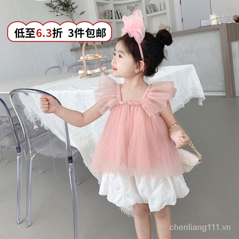 Đầm Công Chúa Hai Dây Mùa Hè Cho Bé Gái Giao Hàng Bán Sỉ
