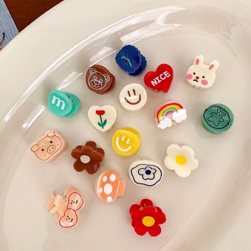 Set 2 kẹp tóc, kẹp mái hình hoa, trái tim, mặt cười, gấu dễ thương