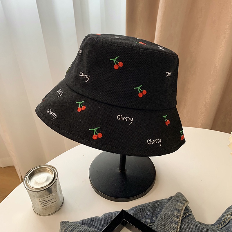 HMH®Mũ bucket vành ngắn thêu hoạ tiết anh đào cherry dễ thương chống nắng dành cho nữ
