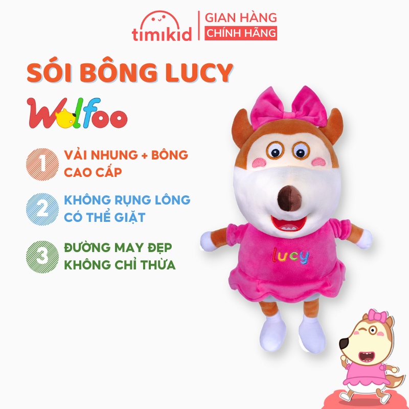 Gấu Bông WOLFOO LUCY Chính Hãng, Màu Hồng Dễ Thương, Size 27, 44cm, Chất Liệu Bền, An Toàn Cho Bé