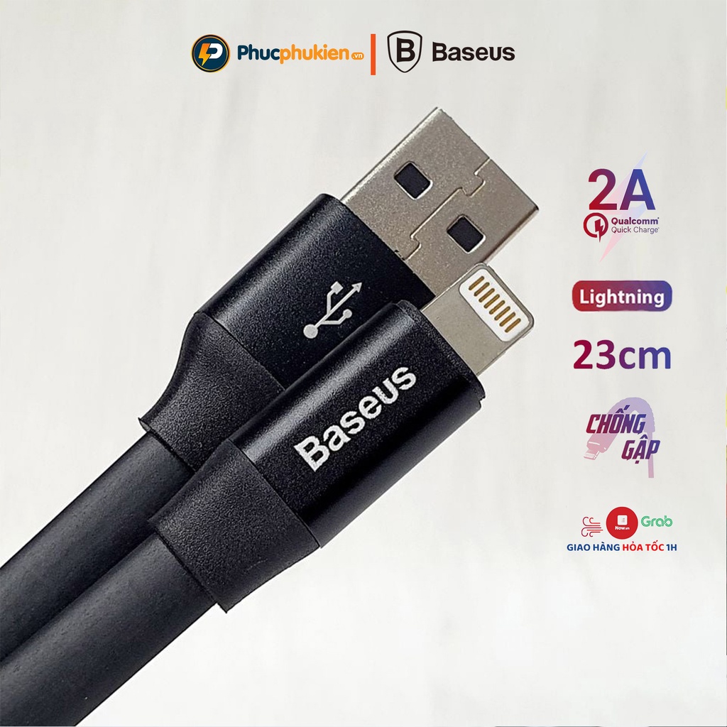 Dây sạc dự phòng ngắn 23cm chính hãng Baseus dành cho iPhone 5 đến iPhone 14 pro max