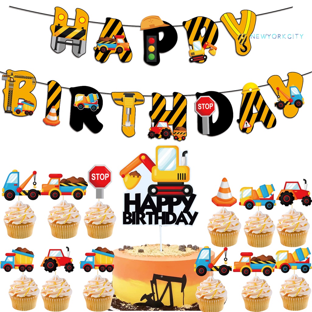 1 Set / 1 Bộ Que Cắm Trang Trí Bánh Cupcake Chủ Đề Xây Dựng Đầy Màu Sắc