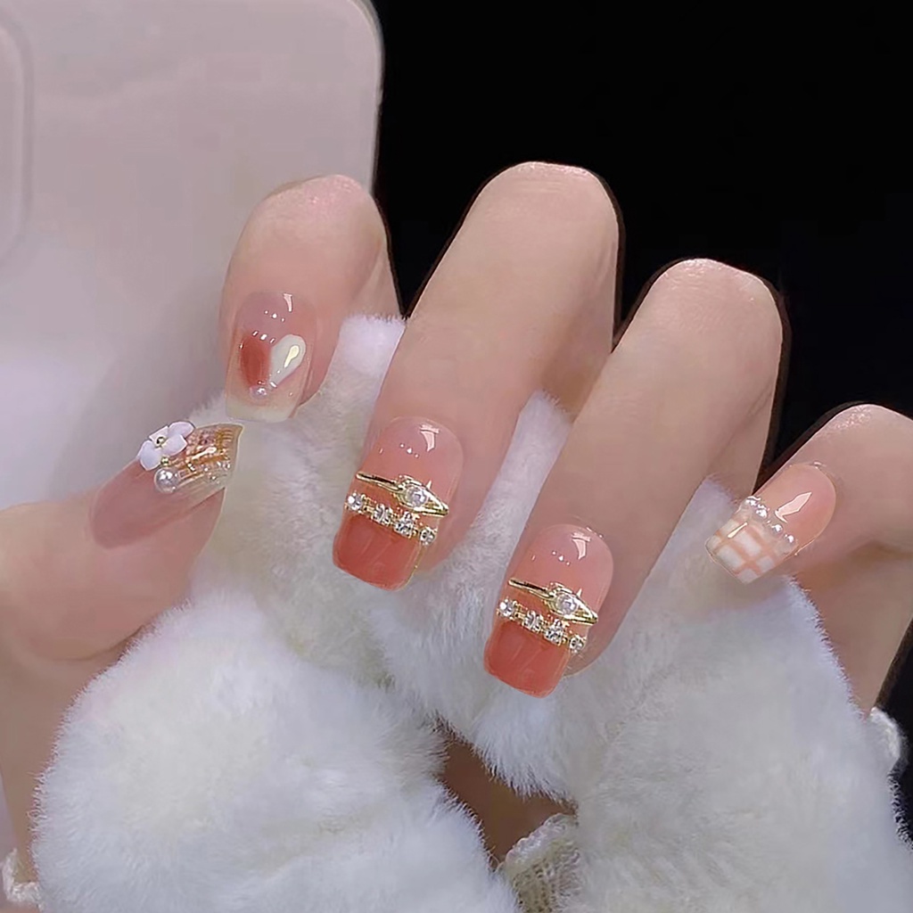 1 Bộ Móng Tay Giả Đính Ngọc Trai Giả Bảo Vệ Toàn Diện Có Thể Tháo Rời