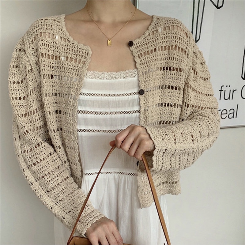 Áo dệt kim SUXI thiết kế khoét lỗ phong cách Hàn Quốc thời trang chống nắng mùa hè cho nữ