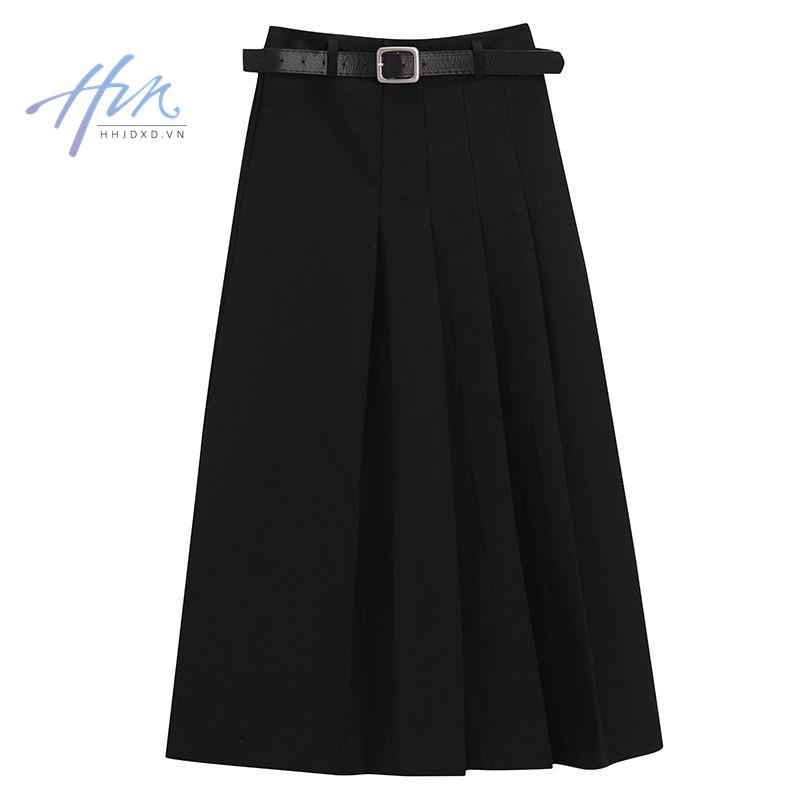 Chân Váy Chữ a Dáng Dài Lưng Cao Xếp Ly Phong Cách Hong Kong Thời Trang Thu Đông Cho Nữ