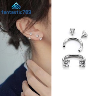 1 Khuyên Xỏ Mũi / Môi / Tai Bằng Thép Không Gỉ Đính Đá Zircon Lấp Lánh Thời Trang Fantastic789 Cho Nam Và Nữ