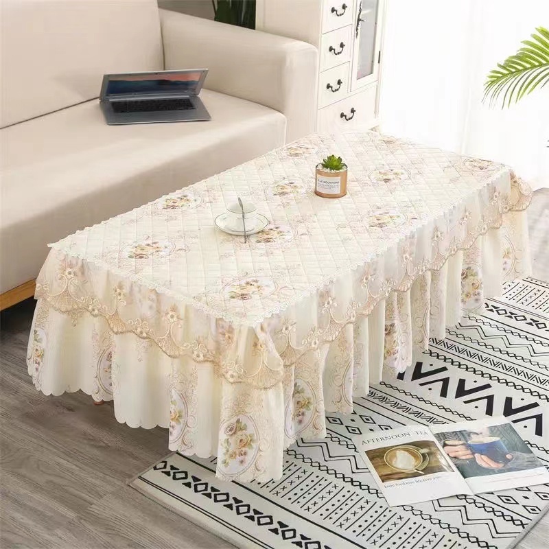 Khăn Trải Bàn Cà Phê Hình Vuông Phối Ren Đơn Giản Hiện Đại Phong Cách Châu Âu