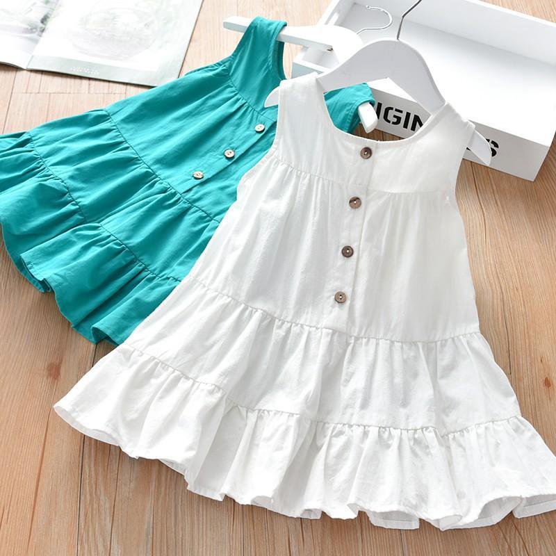 Váy Sát Nách Xòe Nhiều Tầng 2 Màu Trắng, Xanh Dành Cho Bé Gái Cân Nặng 8-18kg