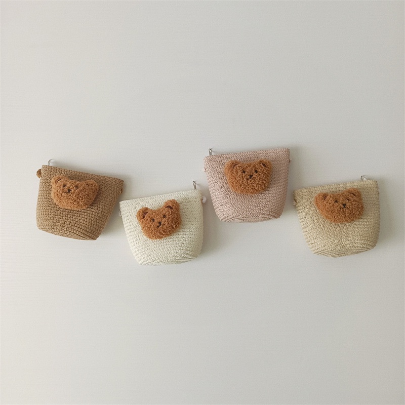 Se7en Túi cói Bằng Rơm Màu Trơn Họa Tiết Gấu Hoạt Hình Cho Bé