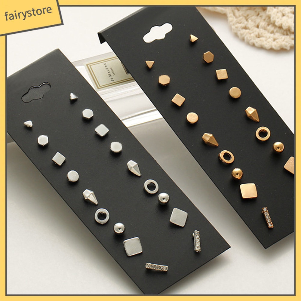 Set 9 Đôi Khuyên Tai Vuông / Tròn / Tam Giác Phong Cách Punk Thời Trang Cho Nữ Fairy1]