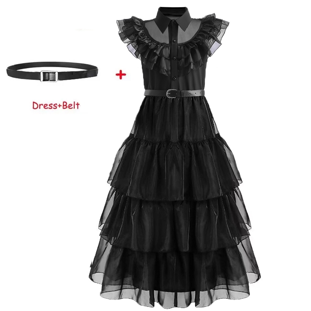 Đầm Ren Đen Hóa Trang Adams 2023 Cho Bé Gái Từ 3-12 Tuổi