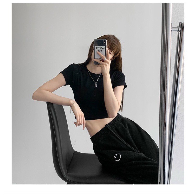 Áo croptop Cổ Tròn, polo cổ bẻ CAROLL Nữ FREESHI- thun bozip crt cộc tay trơn cổ tròn dáng cộc, thiết kế cá tính HOT