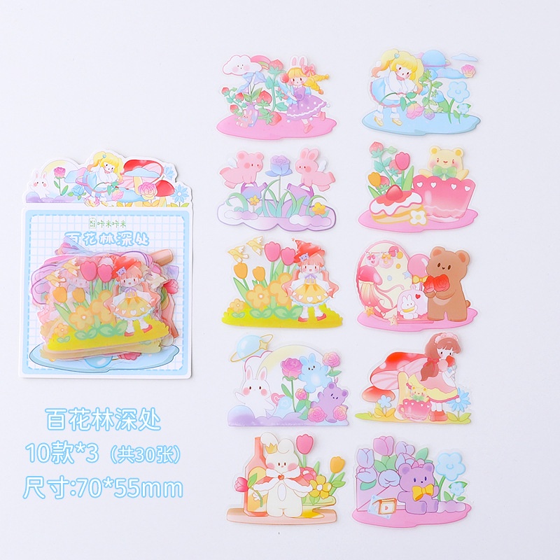 Bộ 30 Miếng Dán PET Chống Nước Họa Tiết Hoạt Hình Dễ Thương Trang Trí Sổ Tay diy