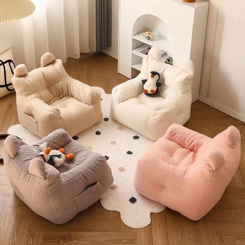 Ghế sofa đơn hạt đậu lông cừu tai thỏ decor phòng