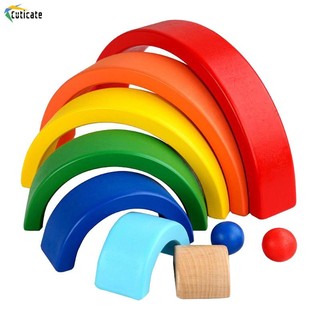 [Szlinyou1] Đồ chơi học tập màu cầu vồng bằng gỗ Khối xây dựng vòm Đồ chơi xếp hình giáo dục