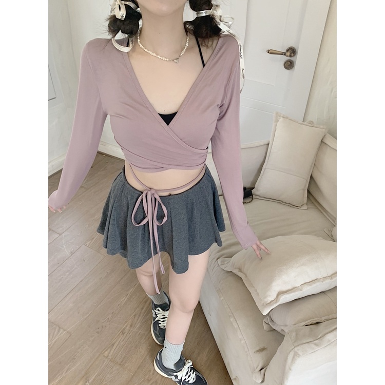 「Nonfatgirl」Pure Desire Sweet Niche Áo Choàng Dây Chéo Ôm Dáng Dễ Phối Đồ Cho Nữ Hakama Phù Hợp Với Múa Ba Lê Hakam