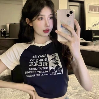 Áo thun nữ ôm body ngắn tay HELL, Áo croptop kiểu thêu chữ cute chất borip mềm mịn