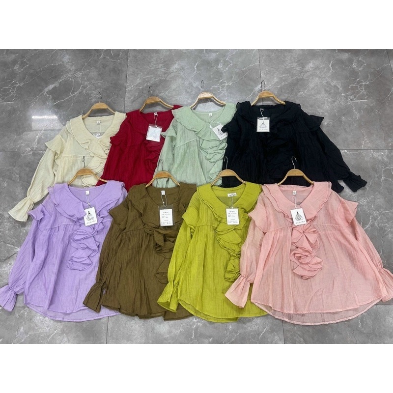 Áo Bèo Tơ Nhăn Phong Cách Hàn Quốc Tiểu Thư Xinh