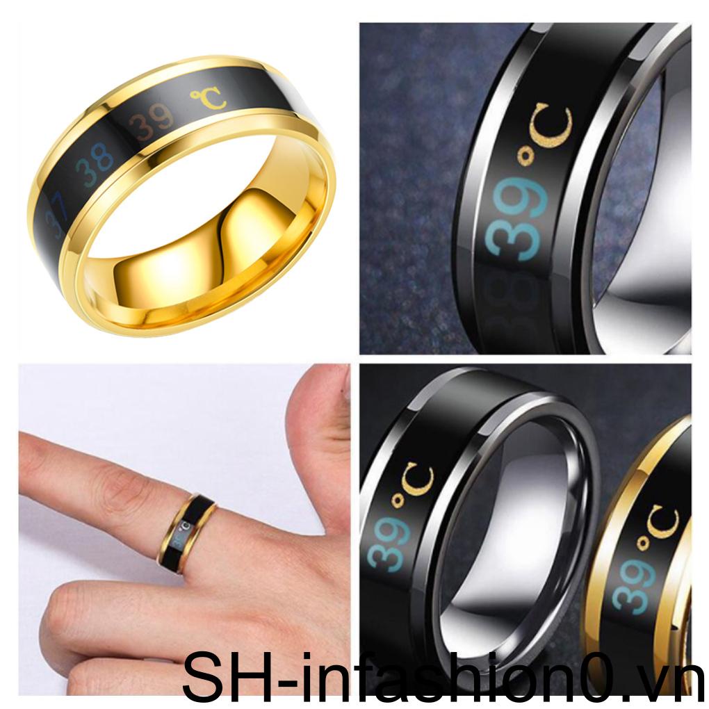 Nhẫn Thép Không Gỉ Cảm Biến Nhiệt Độ Cơ Thể Thông Minh Cho Cặp Đôi