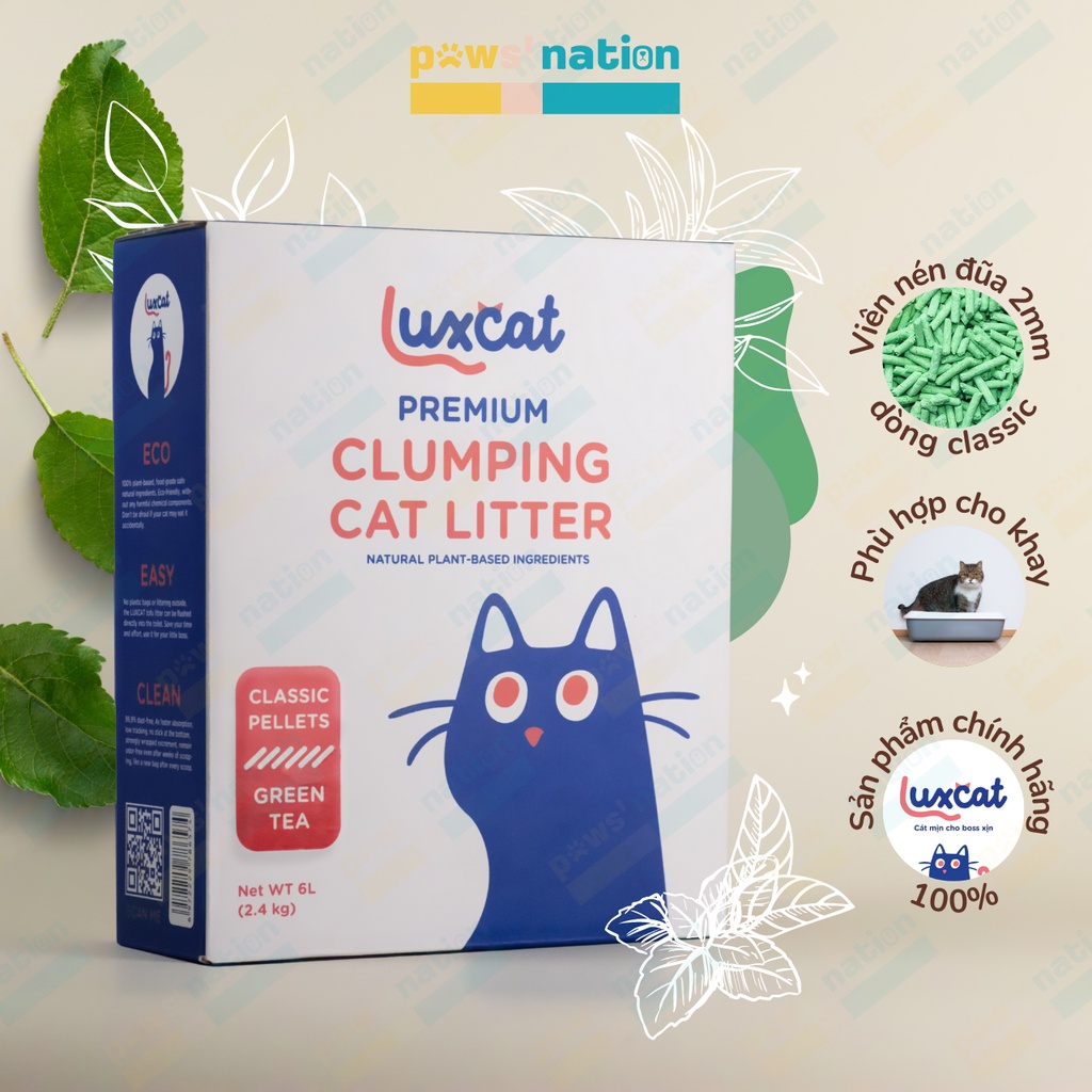 Cát vệ sinh đậu nành Luxcat Classic dạng viên nén đũa 2mm nhiều mùi hương - hộp 6 lít