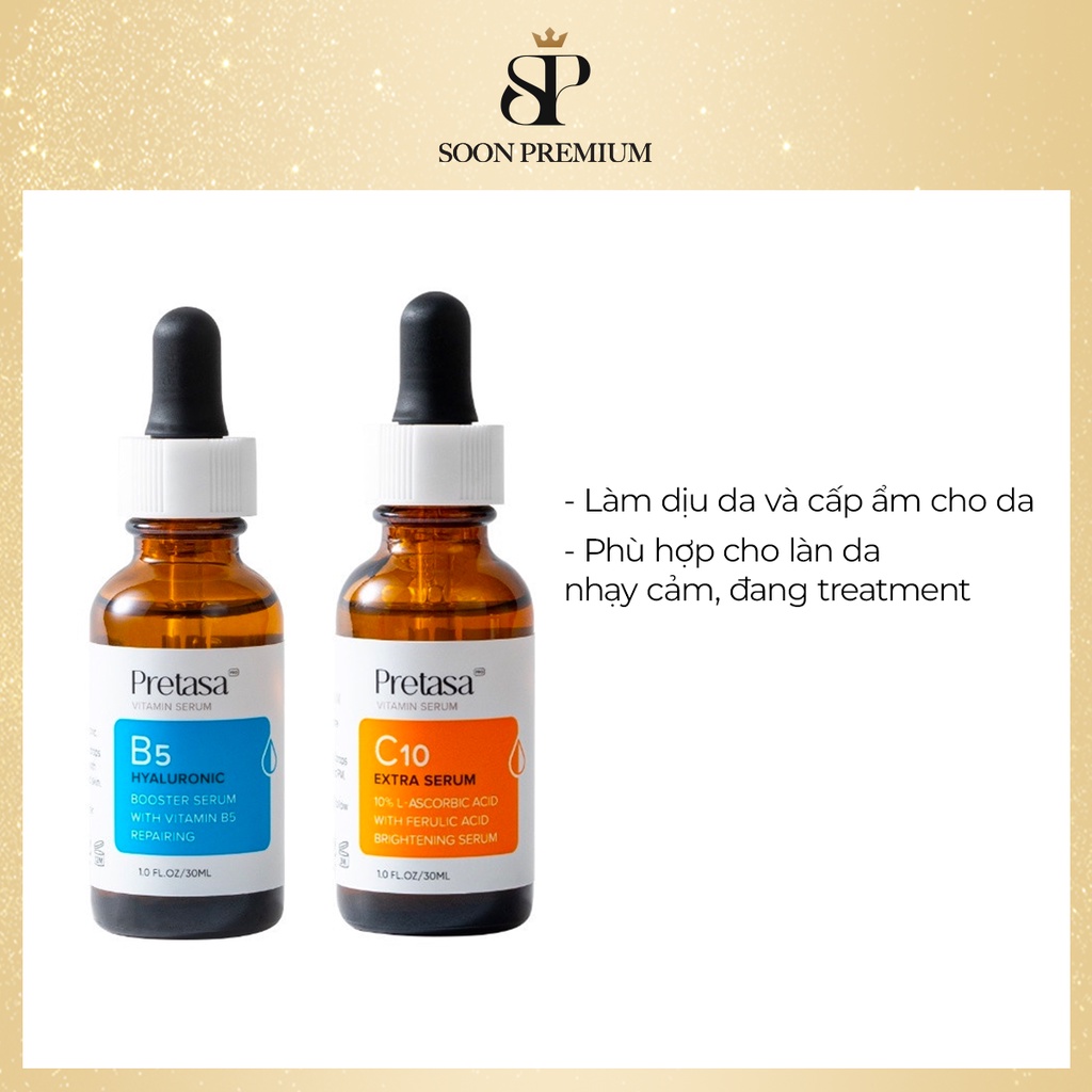 [ PRETASA ] [Combo phục hồi - chống lão hóa] Serum B5 + Serum Vitamin C10 Pretasa