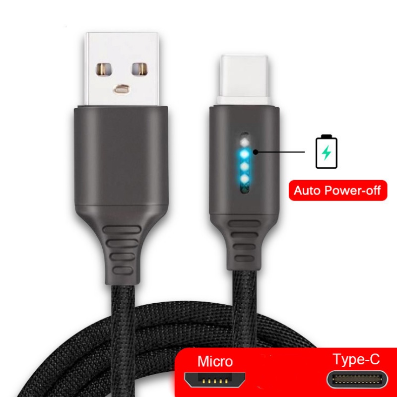 Dây Cáp Sạc Thông Minh 2.4A Cho Samsung iPhone Huawei Tự Động Tắt Nguồn Với Đèn LED Cho Micro USB Type C