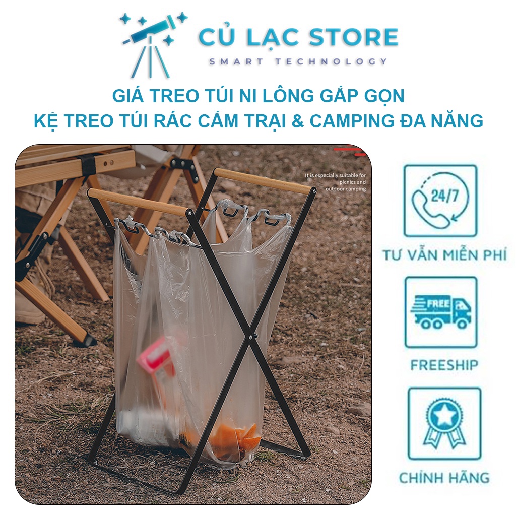 Giá treo túi rác gấp gọn, kệ treo túi ni lông cắm trại camping đa năng