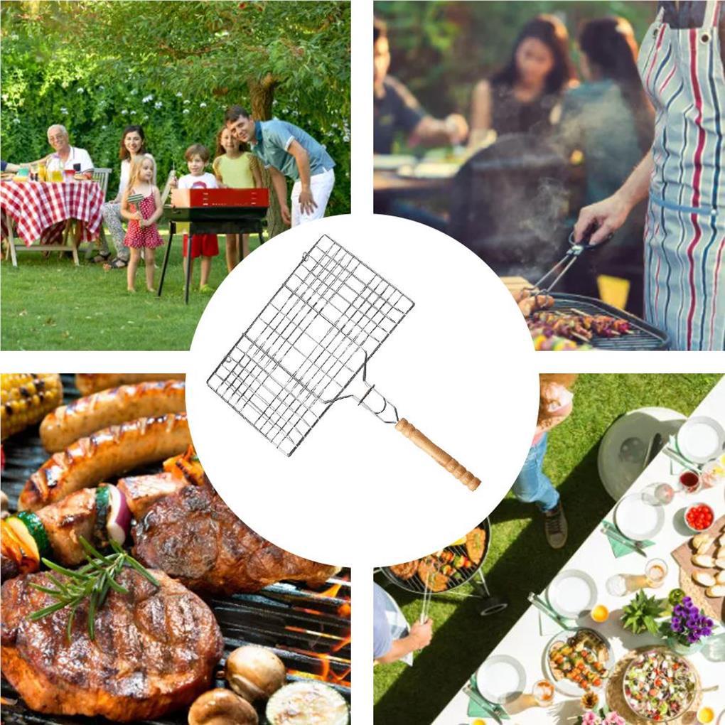 Vỉ Nướng BBQ Với Tay Cầm Bằng Gỗ Chịu Nhiệt Tiện Dụng