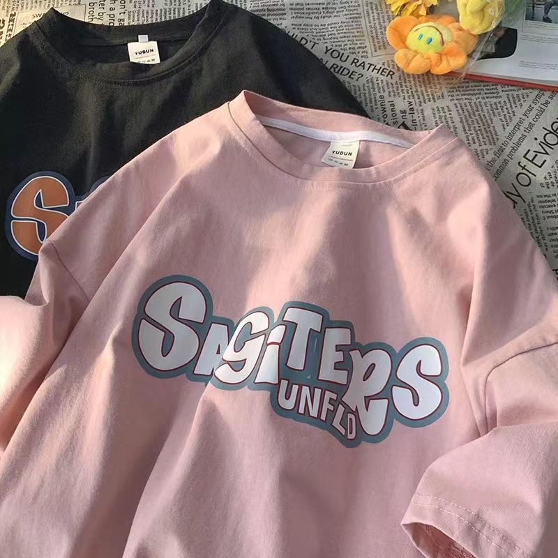 COZOK Áo Thun Tay Ngắn Cổ Tròn Dáng Rộng In Chữ Cỡ Lớn Phong Cách Hàn Quốc Trẻ Trung