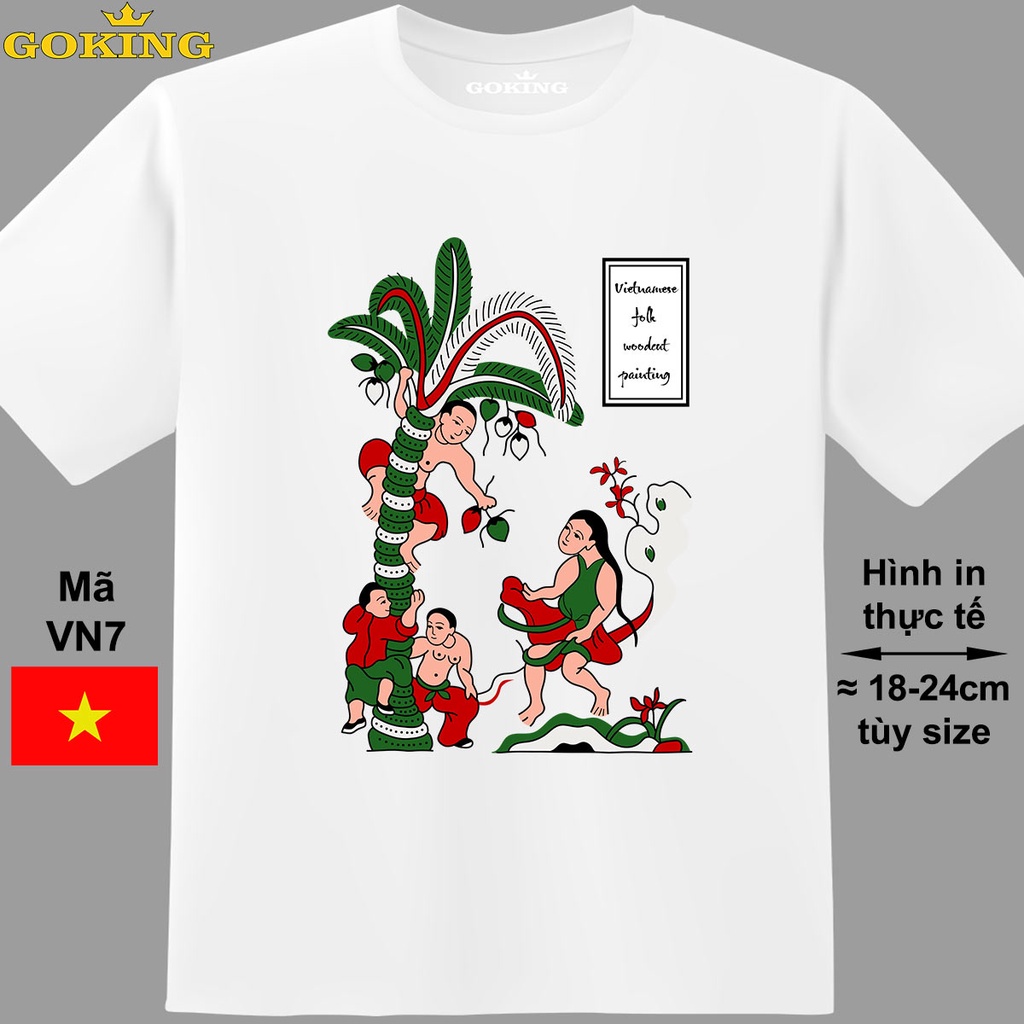 Hứng dừa, mã VN7. Áo thun tranh Đông Hồ Việt Nam siêu đẹp. Áo phông in cho nữ nam, cặp đôi, gia đình, lớp nhóm, công ty
