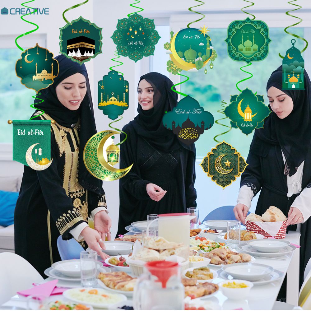 Joyfeel 12 Cái Biểu Ngữ Xoắn Ốc Eid Mubarak Mặt Dây Chuyền Eid Xoáy Vàng Hồi Giáo Trang Trí Tiệc Lễ Hội Cho Đồ Dùng Tiệc Theo Chủ Đề Ramadan [Thanh Toán Khi Nhận Hàng]