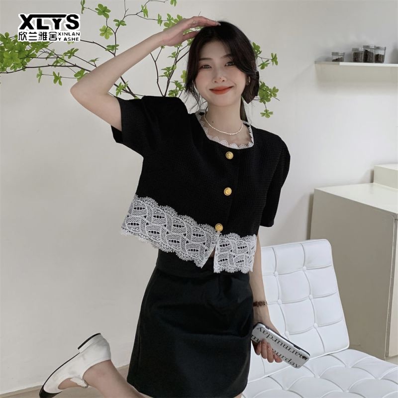 Áo Khoác cardigan Ngắn Tay Phối Ren Thời Trang 2023 Cho Nữ