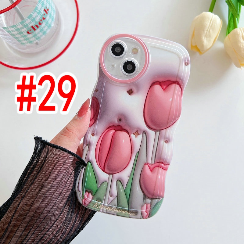 VIVO V27 V27E Y36 Y02 Y22 Y22S Y35 Y21 Y33S Y21S Y21T Y33T Y21A Y20 Y20i Y20S Y12A Y12S 2021 5G Y76 Y16 Y15S Y15A Y01 Y50 Y30 Y30i Y17 Y12 Y15 2020 Y3S Y19 Y95 Y93 Y91 Y91i Y91C Y1S V23 V25 V25E V23E Pro Wave Edge Visual 3D Tulip Flower Phone Case STB 29