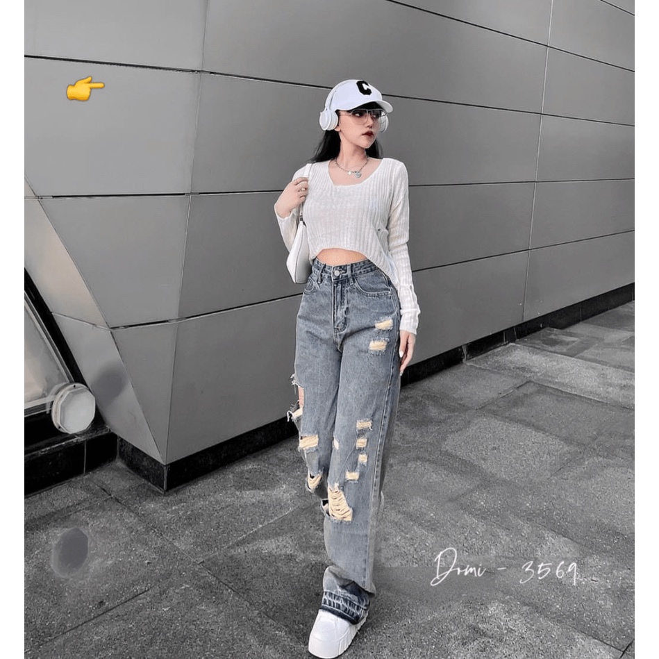 (HCM) Quần jean baggy ống suông rách siêu hot , thời trang nữ siêu xinh , tôn dáng sành điệu cho các nàng KM FASHION