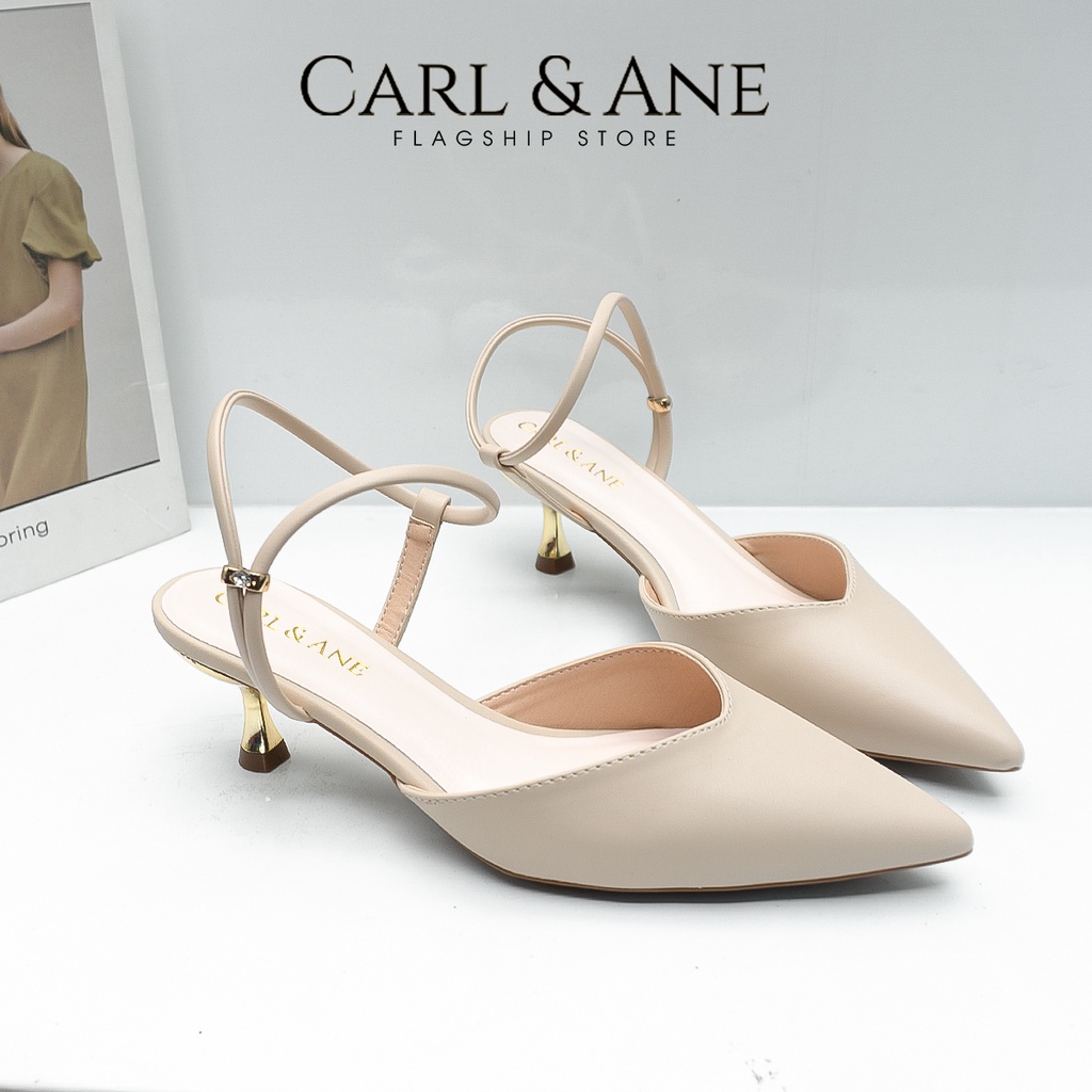 Carl & Ane - Giày bít mũi nhọn cao 5cm gót vàng sang trọng màu đen _ CL019