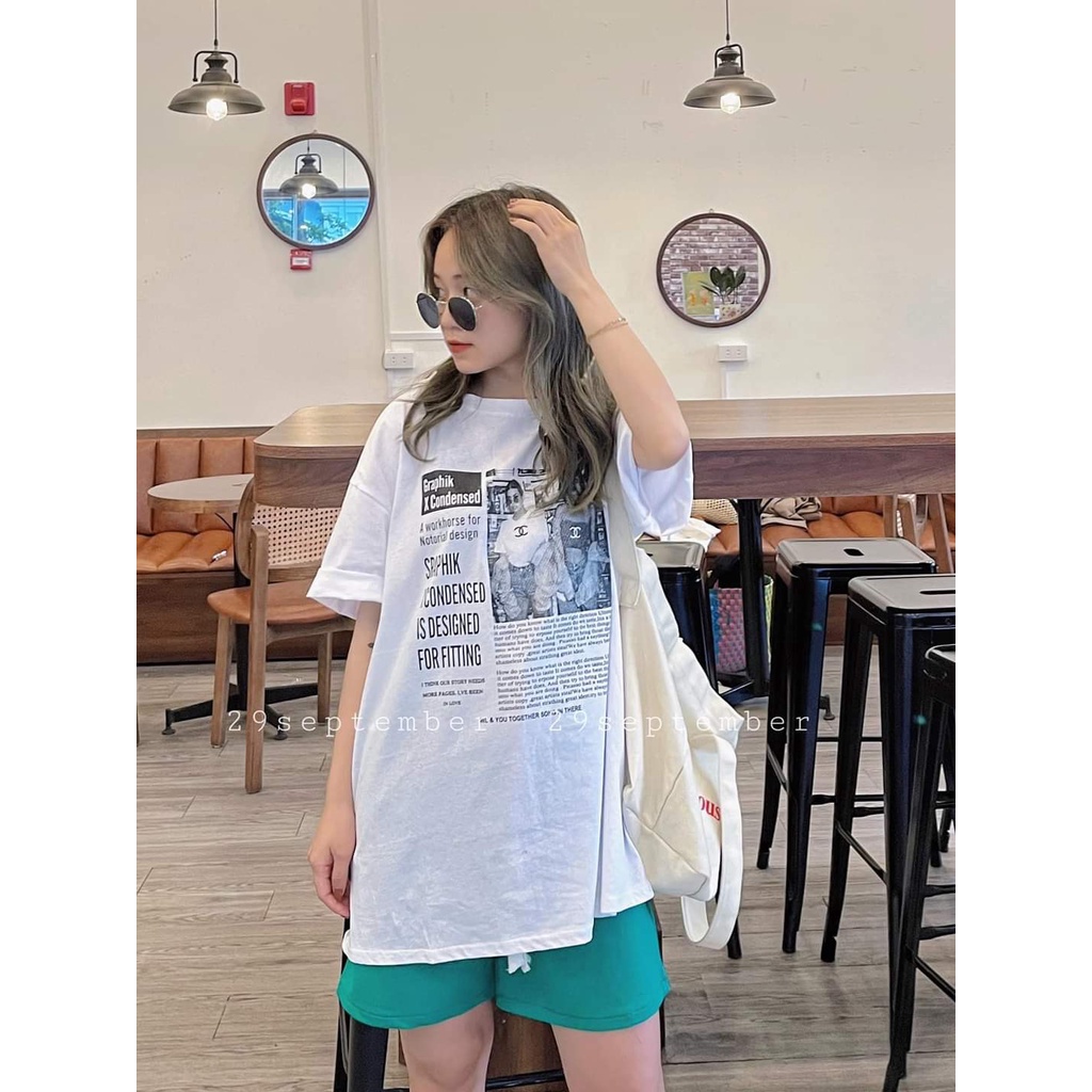 Áo phông tay lỡ nữ SAM CLO freesize thun form rộng dáng Unisex - mặc cặp, nhóm, lớp in tờ báo WE AND YOU