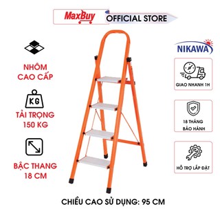 Thang nhôm ghế gia đình chữ A gấp gọn Nikawa NKS-04, 4 bậc, nhập khẩu Nhật Bản, bảo hành 18 tháng chính hãng