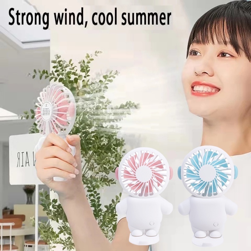 Quạt Làm Mát Mini Cầm Tay Hình Phi Hành Gia Hoạt Hình Ba Tốc Độ Điều Chỉnh Được Kèm Giá Đỡ Điện Thoại