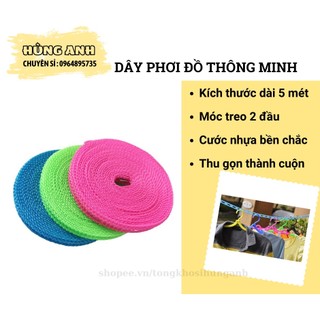 Dây phơi quần áo, dây phơi đồ thông minh dài 5m khe móc không bay đồ ha239