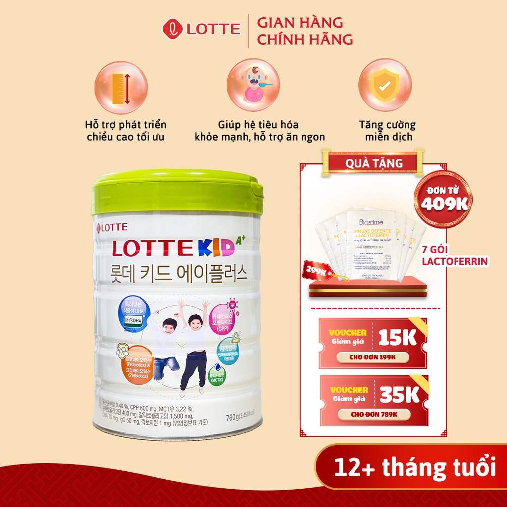 Sữa Bò Lotte Kid A+ Hàn Quốc lon 760g hỗ trợ trẻ tăng chiều cao