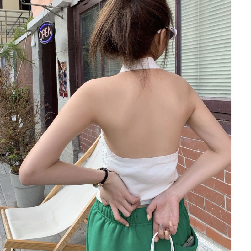 Áo Hai Dây Dệt Kim Cổ Chữ v Màu Trơn Thời Trang