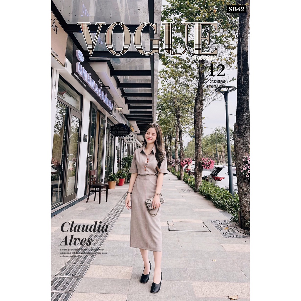 Set áo chân váy chữ A tôn dáng SB42