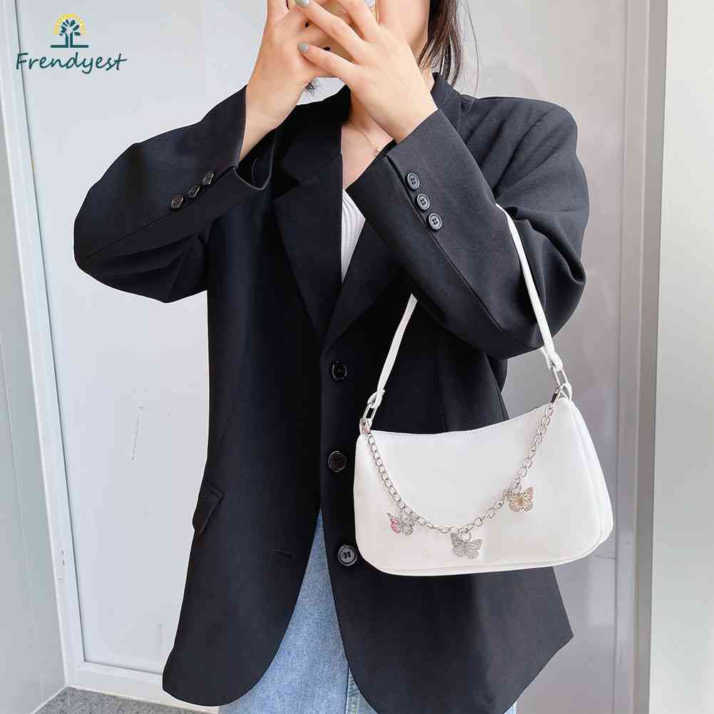 Túi Xách Da PU Kẹp Nách Phối Dây Xích Thời Trang Cho Nữ