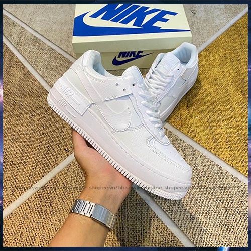 Giày AF1 Shadow Trắng, Giày Air Force 1 Shadow All White Bản Cao Cấp Full Box Bill