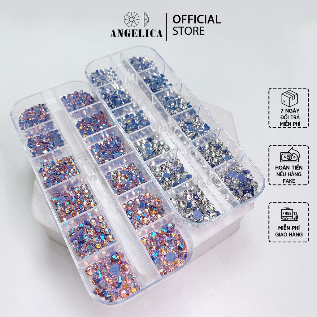 Khay đá nail chân lưới 12 khía đủ màu đính móng siêu sáng ANGELICA ANG